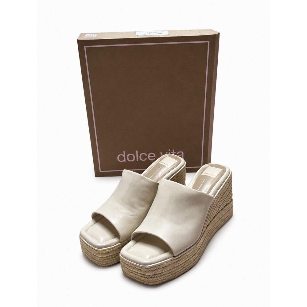Dolce Vita Womens Elaria Espadrille Wedge Sandals - Ivory Leather Size 10